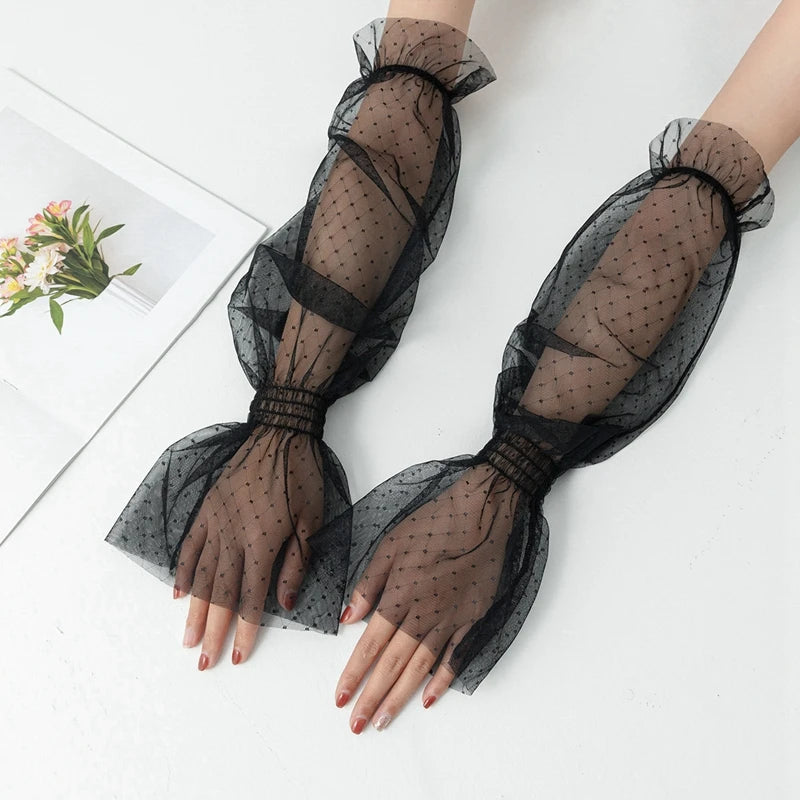 nail art photographic props sexy black lace mesh sleeve shooting decoration hollow transparent long glove Manicure showing tool
