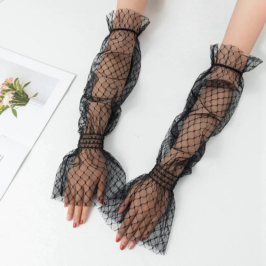nail art photographic props sexy black lace mesh sleeve shooting decoration hollow transparent long glove Manicure showing tool