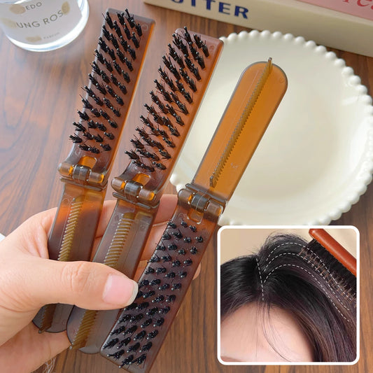 Foldable Hair Comb Double Side Anti Static Head Massager Travel Hair Styling Tool Portable Boar Bristle Hairdressing Salon Brush