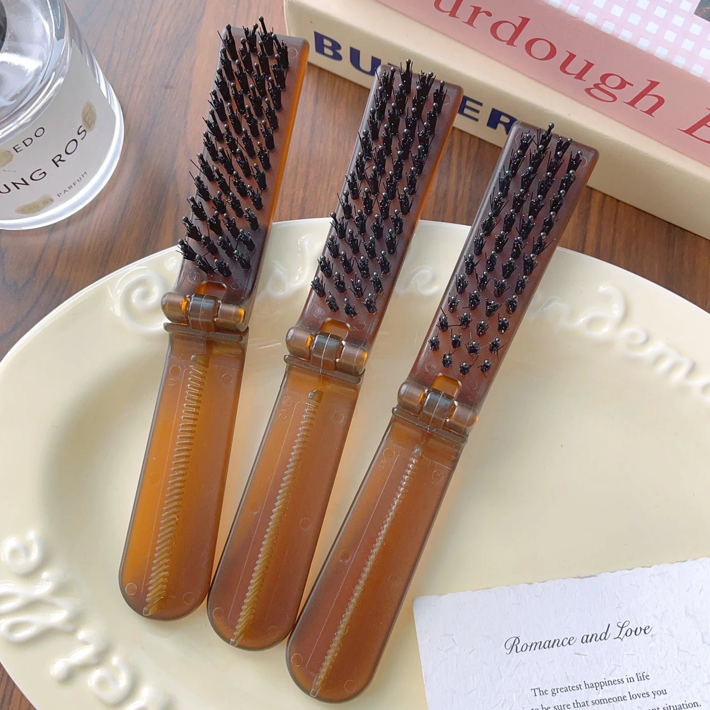 Foldable Hair Comb Double Side Anti Static Head Massager Travel Hair Styling Tool Portable Boar Bristle Hairdressing Salon Brush