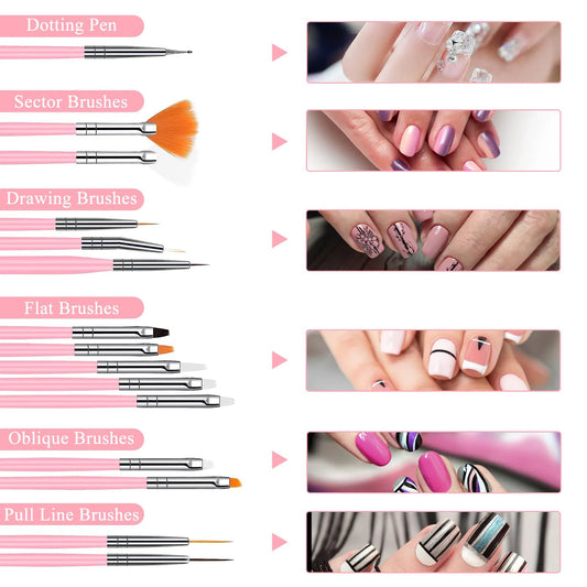 Nail Art Palette Brush Design Tip Painting Drawing Display Carving Dotting Pen Acrylic Gel UV Polish DIY Manicure Set Tools