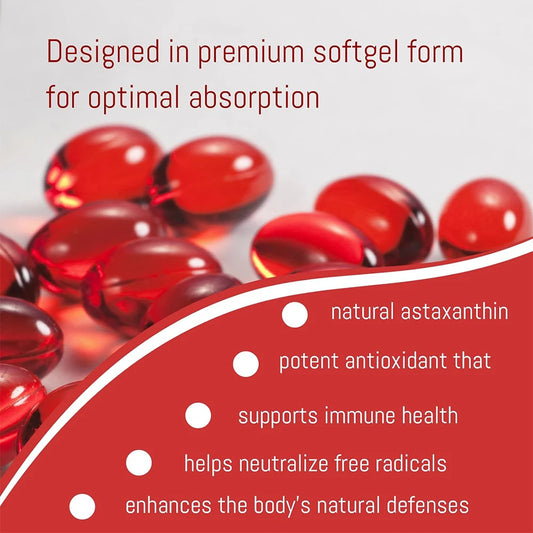 Astaxanthin 12mg - Supports Eye Health, Joint Health, Internal Circulation, Skin Health, Boosts Immunity, Improves Digestion