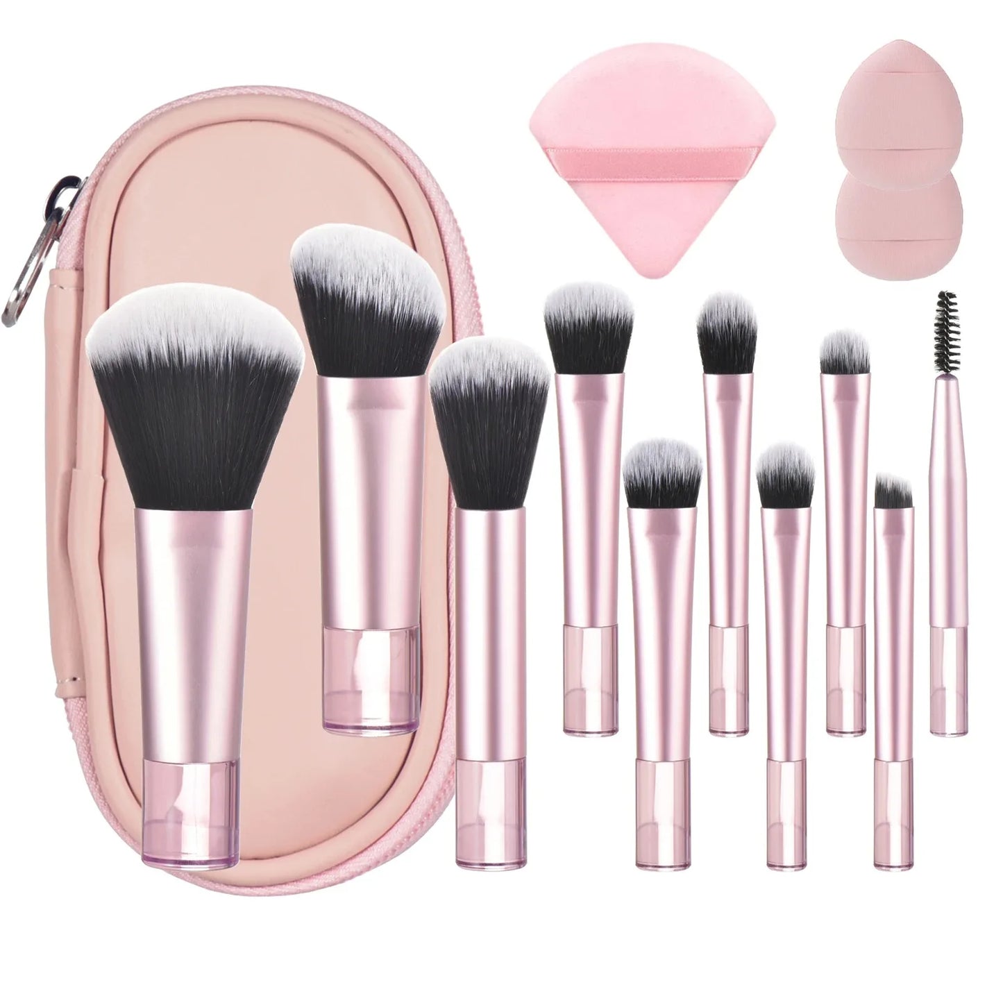 10-Piece Mini Makeup Brush Set - Travel Size Palm Brush with Puff, Professional Portable Makeup Tools for On-The-Go