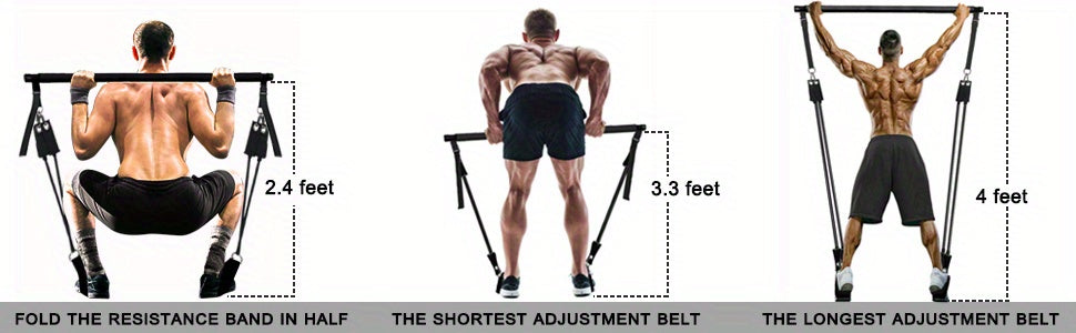 Adjustable 3-Section Pilates Bar Kit With 4 Resistance Bands (30 & 50lbs), Portable Home Workout Equipment For Full Body Fitness, With Ankle Straps, Door Anchor & Buckles