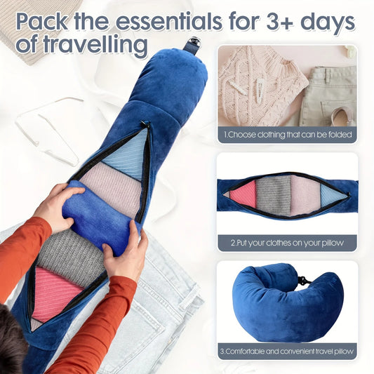 The New Travel U-Pillow Fills with Clothes and Everyday Essentials, Making It Portable, Fast and A Must-have for Flying.