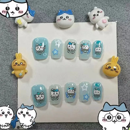 Nail Art Chiikawa ハチワレ Hachiware うさぎ USAGI ちい./かわ Kawaii Wearing Nails Cartoon Nails DIY Short Cute Finished Patches Girls Gifts