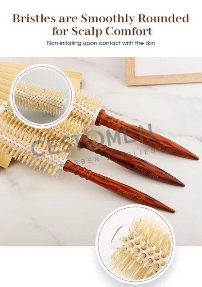 3 Size Salon Hair Curls Brush Antistatic Wooden Hair Round Brush For Hairdressing Nylon And Bamboo Fibre Barber Brushes