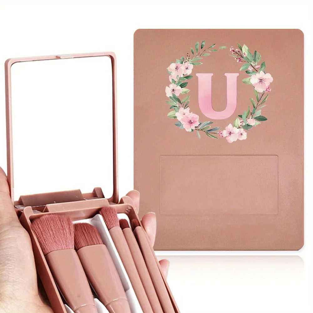 Eye Makeup Brush Set Multi Functional Soft Hair Makeup Tool with Mirror High Beauty Durable Storage Box Wreath Letter Pattern