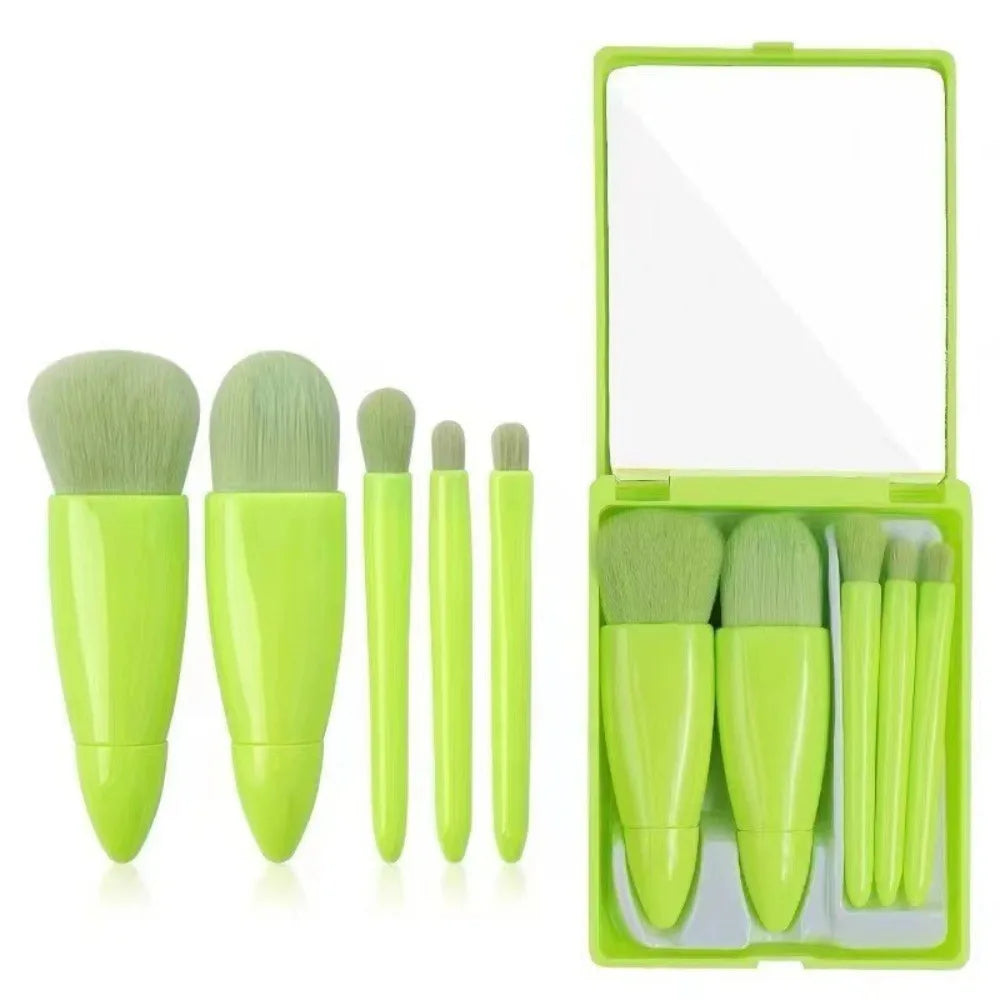 5Pcs Portable Makeup Brush Set with Mirror Foldable Travel Kit Mini Makeup Brush Set Travel Makeup Brush Set Travel Useful Tools