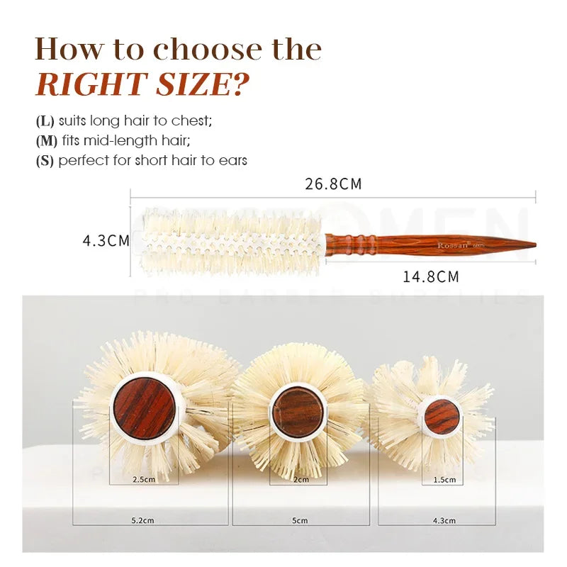 3 Size Salon Hair Curls Brush Antistatic Wooden Hair Round Brush For Hairdressing Nylon And Bamboo Fibre Barber Brushes