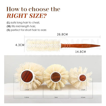 3 Size Salon Hair Curls Brush Antistatic Wooden Hair Round Brush For Hairdressing Nylon And Bamboo Fibre Barber Brushes