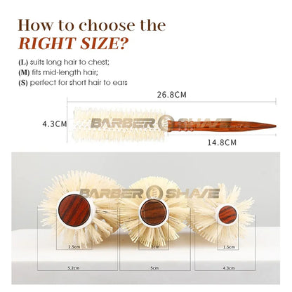 3 Size Salon Hair Curls Brush Antistatic Wooden Hair Round Brush For Hairdressing Nylon And Bamboo Fibre Barber Brushes