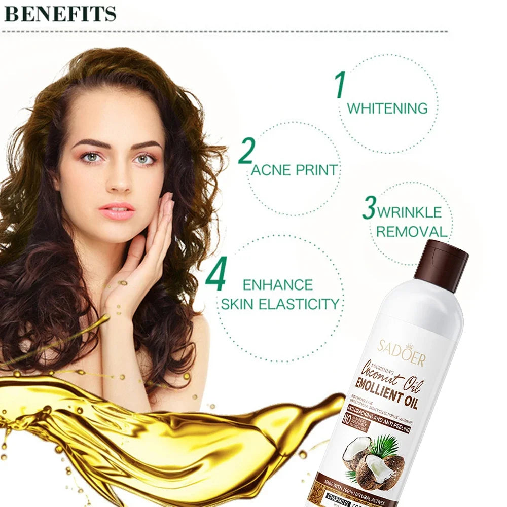a 250ml Coconut Oil Sooth Dry Skin Lighten Fine Lines Face Massage Oil Nourishes Hair Removes Frizz Hair Care Oil Firming Body