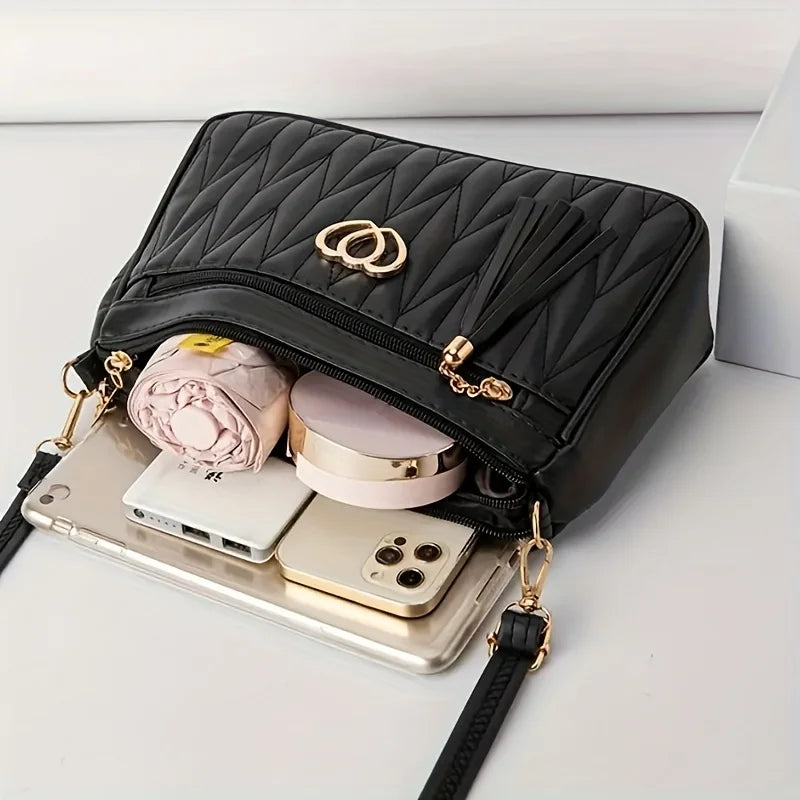 Classic Quilted Crossbody Bag for Women Vintage Synthetic Leather Shoulder Strap, Handbag & Phone Wallet for Everyday Essentials