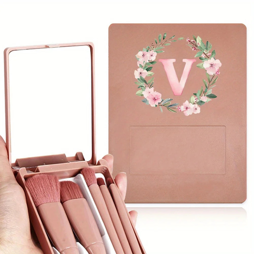 Eye Makeup Brush Set Multi Functional Soft Hair Makeup Tool with Mirror High Beauty Durable Storage Box Wreath Letter Pattern