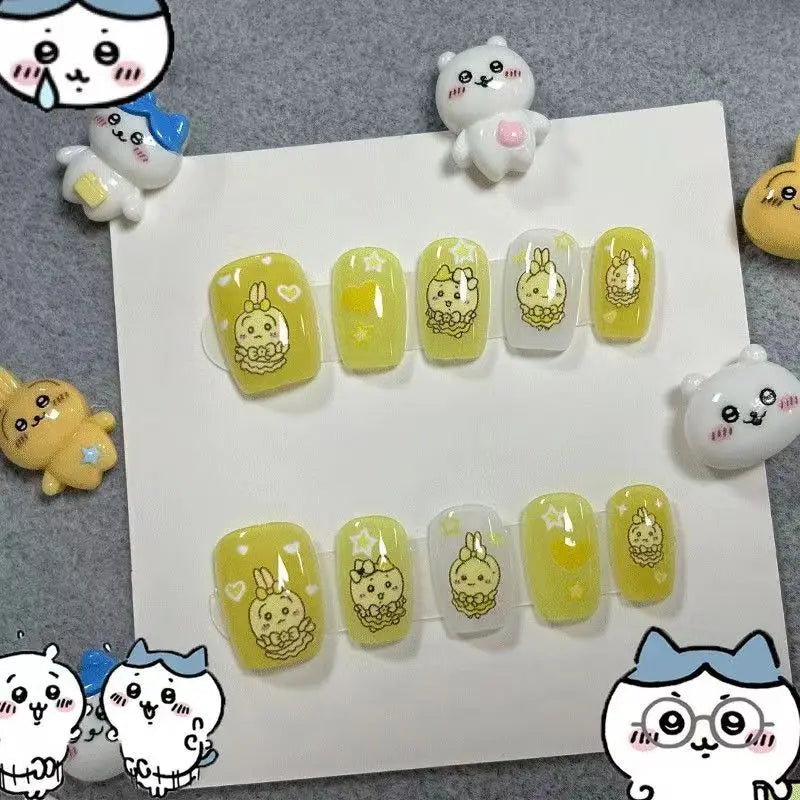 Nail Art Chiikawa ハチワレ Hachiware うさぎ USAGI ちい./かわ Kawaii Wearing Nails Cartoon Nails DIY Short Cute Finished Patches Girls Gifts