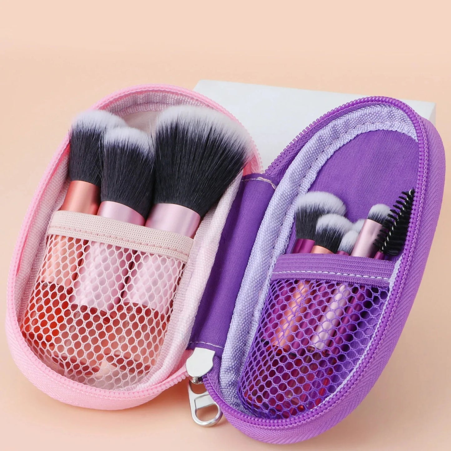 10-Piece Mini Makeup Brush Set - Travel Size Palm Brush with Puff, Professional Portable Makeup Tools for On-The-Go