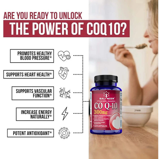Coenzyme Q10 Capsules, 300 Mg, To Promote Cardiovascular Health and Heart Health, Provide Energy To Support Joint Health