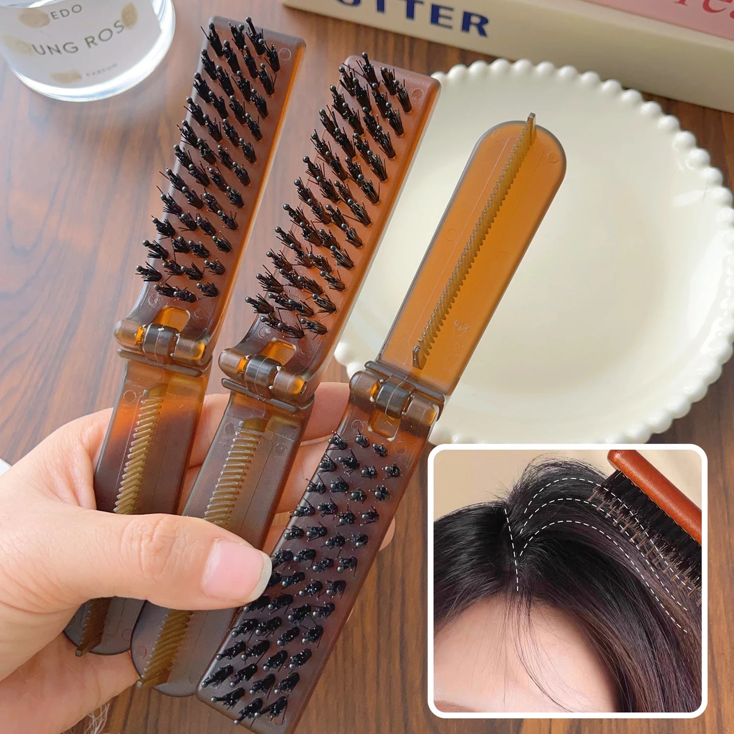 Foldable Hair Comb Double Side Anti Static Head Massager Travel Hair Styling Tool Portable Boar Bristle Hairdressing Salon Brush