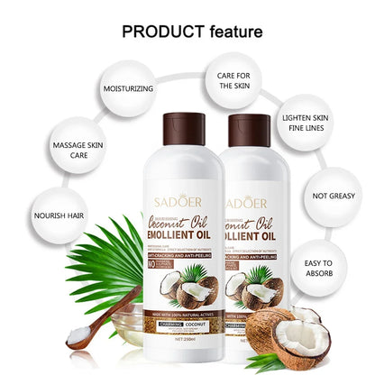 a 250ml Coconut Oil Sooth Dry Skin Lighten Fine Lines Face Massage Oil Nourishes Hair Removes Frizz Hair Care Oil Firming Body