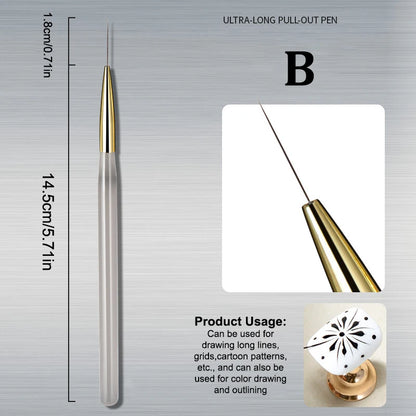 Nail Art Painting Brush Acrylic Lines Pen Watercolor Brushes For UV Gel Flower Butterfly DIY Manicure Design Salon Tool