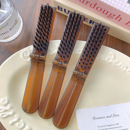 Foldable Hair Comb Double Side Anti Static Head Massager Travel Hair Styling Tool Portable Boar Bristle Hairdressing Salon Brush