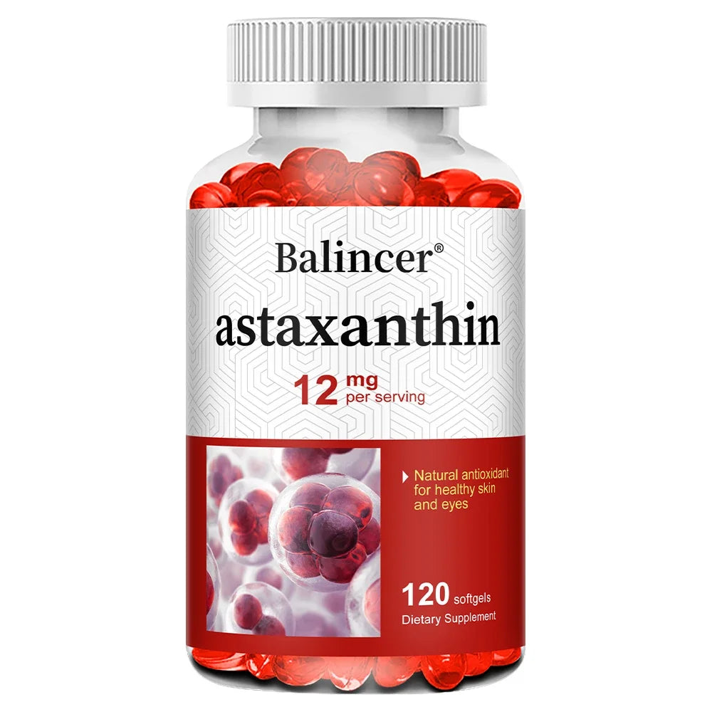 Astaxanthin 12mg - Supports Eye Health, Joint Health, Internal Circulation, Skin Health, Boosts Immunity, Improves Digestion