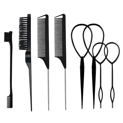 9pcs Hair Accessories Set Braider Satin Bonnet Rat Tail Nylon Bristle Brush Double-side Edge Comb Curly DIY Hair Styling Tools