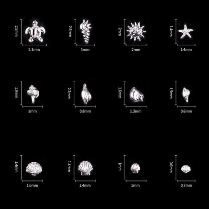 Nail Art Ocean Theme Metal 3D Studs Beads Sea Starfish Shell Jewelry for DIY Nail Tips Decoration