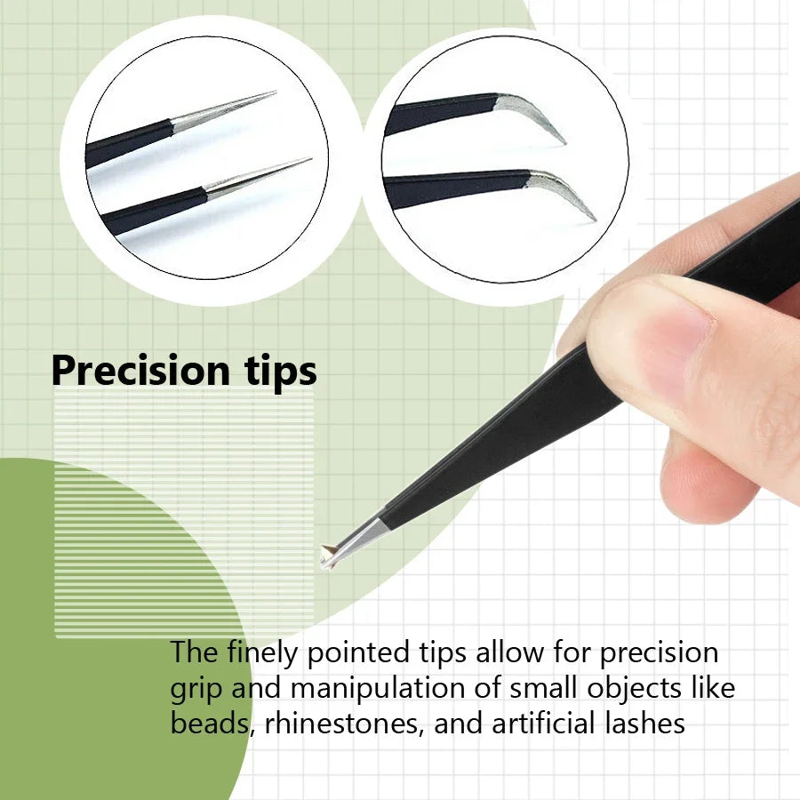 Anit-Static Tweezers, Precision Black DIY Tweezers for Nail Art and Eyelash Extensions Beauty Tools