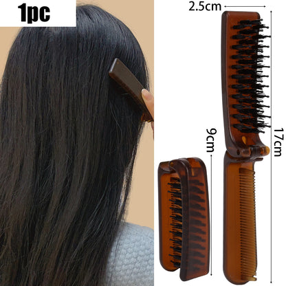 Foldable Hair Comb Double Side Anti Static Head Massager Travel Hair Styling Tool Portable Boar Bristle Hairdressing Salon Brush