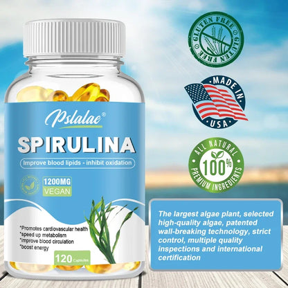 Organic Spirulina Capsules - Cardiovascular Health Eye &Brain Health, Antioxidant