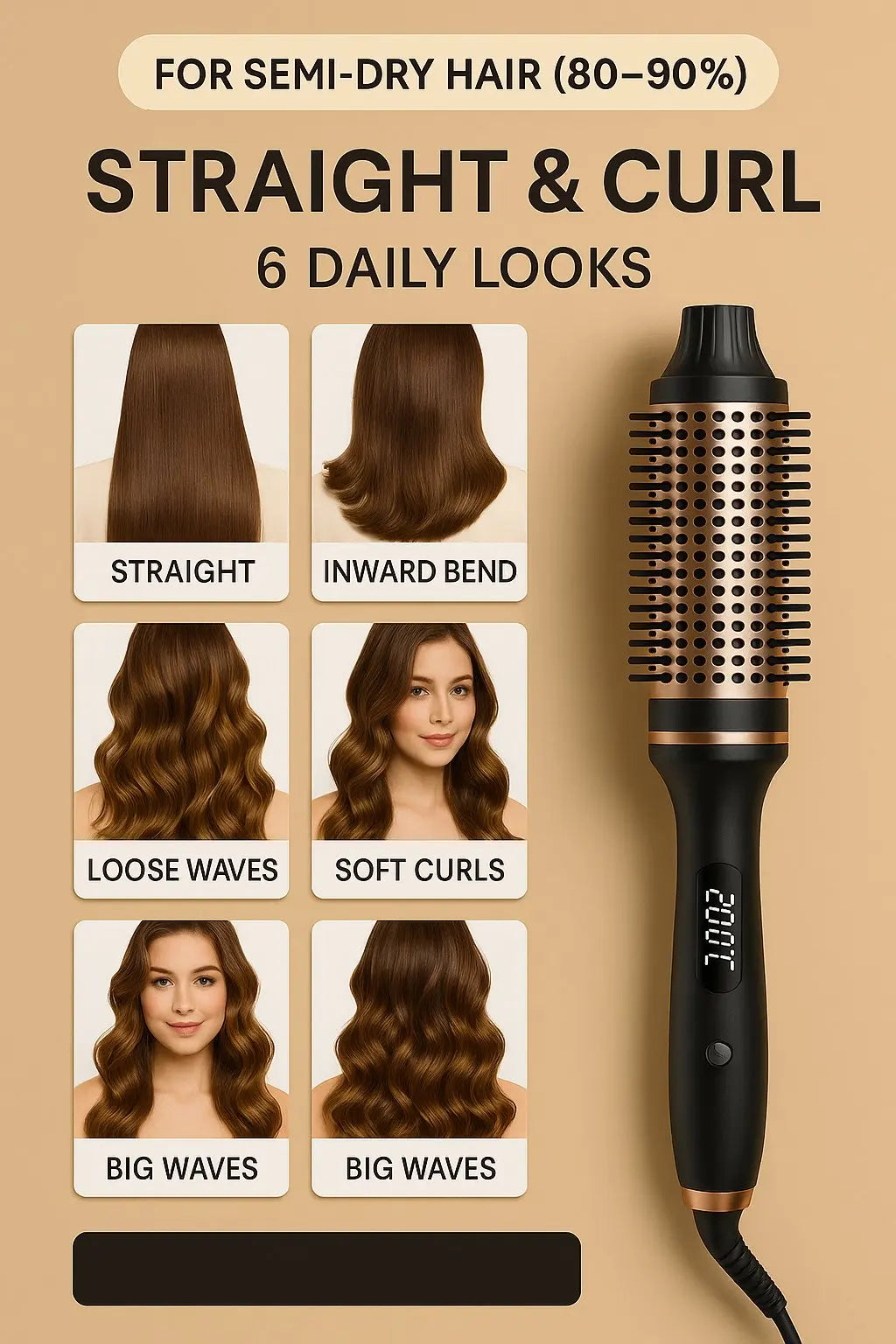 10   Hair Curler Ceramic Curling Iron Anti Scald Double PTC For Women Hot Brush Travel Fast Heating Heated Brush Thermal Brush