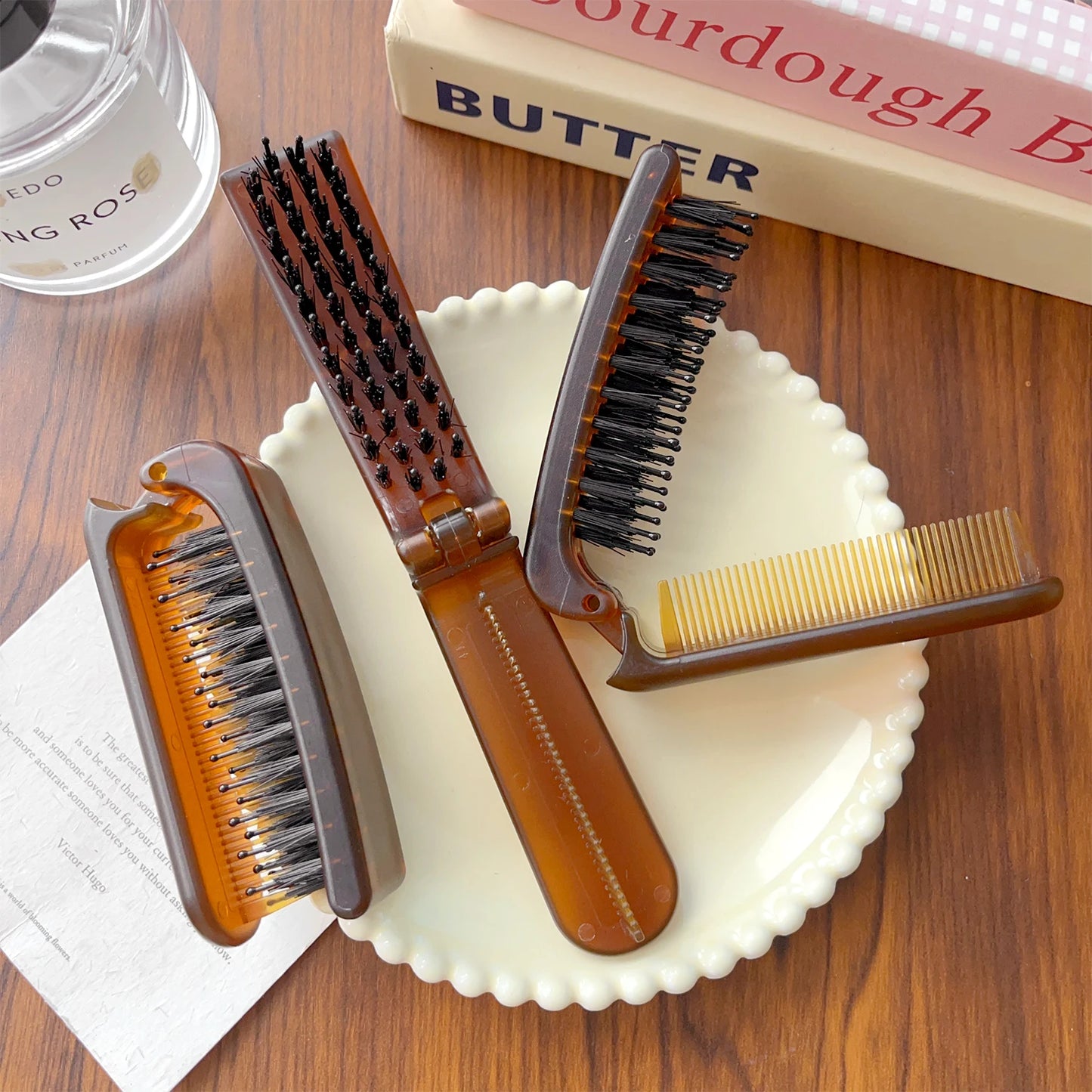 Foldable Hair Comb Double Side Anti Static Head Massager Travel Hair Styling Tool Portable Boar Bristle Hairdressing Salon Brush
