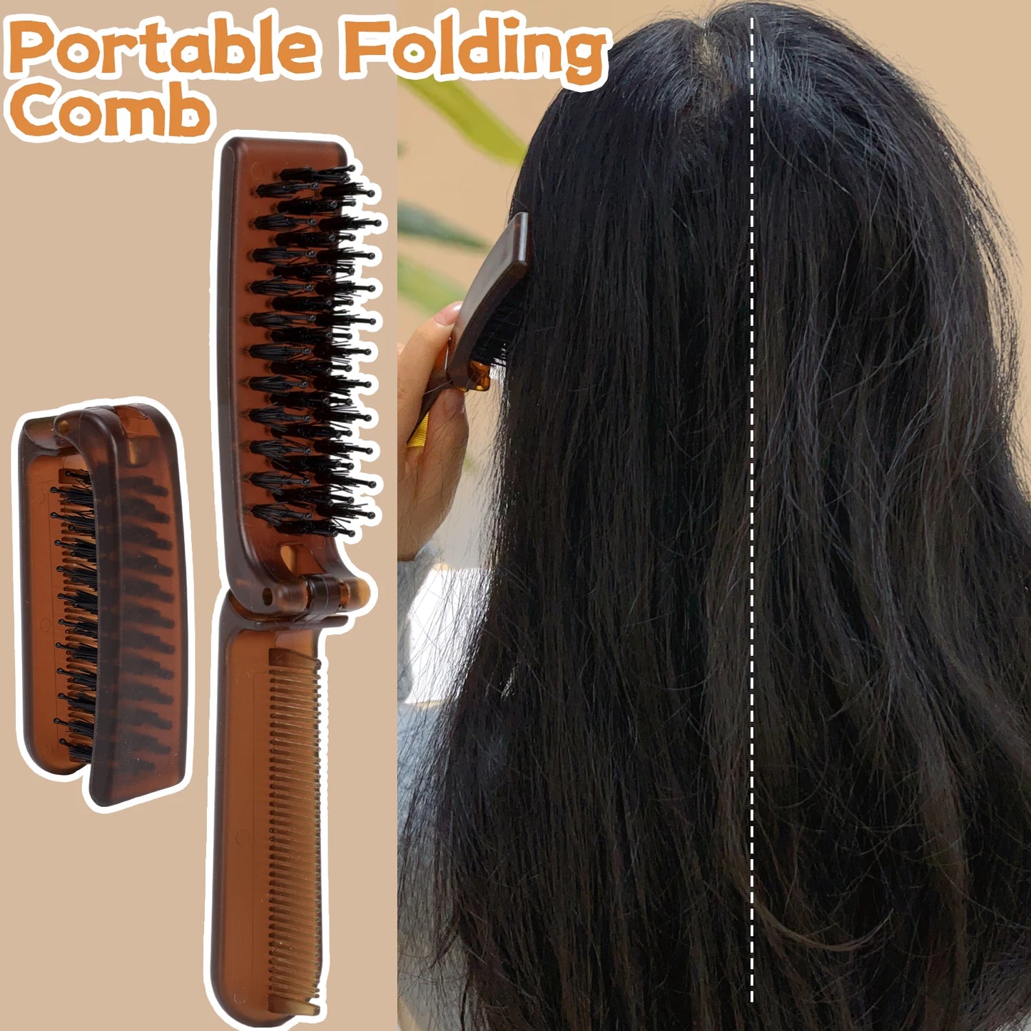 Foldable Hair Comb Double Side Anti Static Head Massager Travel Hair Styling Tool Portable Boar Bristle Hairdressing Salon Brush