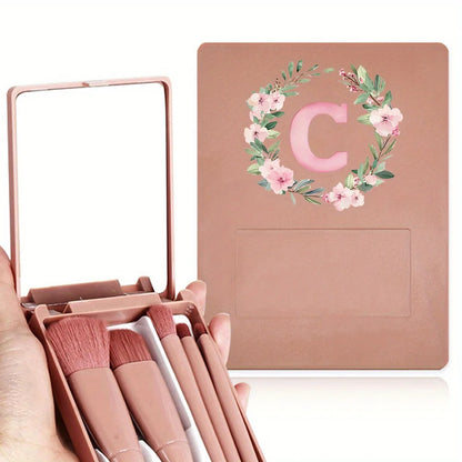Eye Makeup Brush Set Multi Functional Soft Hair Makeup Tool with Mirror High Beauty Durable Storage Box Wreath Letter Pattern