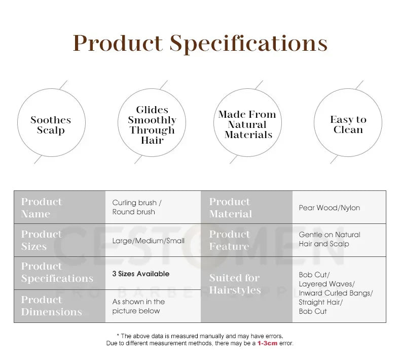 3 Size Salon Hair Curls Brush Antistatic Wooden Hair Round Brush For Hairdressing Nylon And Bamboo Fibre Barber Brushes
