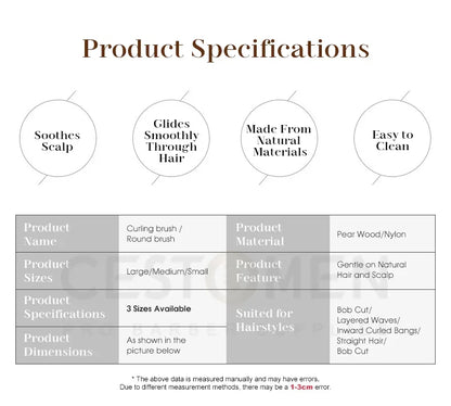 3 Size Salon Hair Curls Brush Antistatic Wooden Hair Round Brush For Hairdressing Nylon And Bamboo Fibre Barber Brushes
