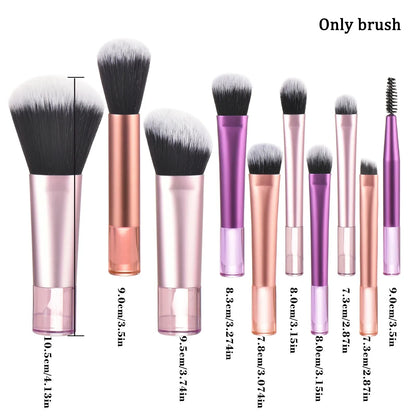 10-Piece Mini Makeup Brush Set - Travel Size Palm Brush with Puff, Professional Portable Makeup Tools for On-The-Go