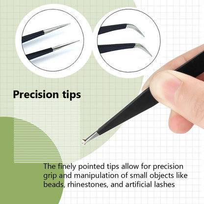 Anit-Static Tweezers, Precision Black DIY Tweezers for Nail Art and Eyelash Extensions Beauty Tools