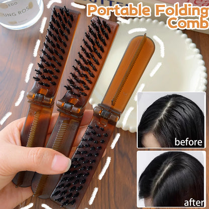 Foldable Hair Comb Double Side Anti Static Head Massager Travel Hair Styling Tool Portable Boar Bristle Hairdressing Salon Brush