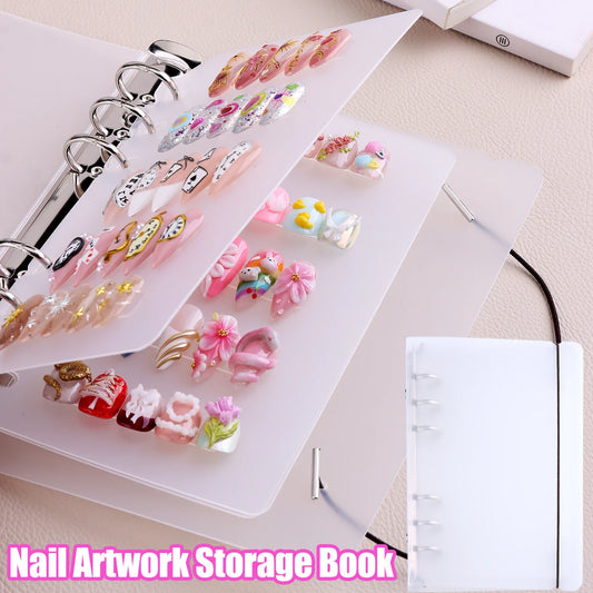 Nail Art Showcase Book, Large Capacity Nail Artwork Storage Book with Card Holder, DIY Simple Design Tools and Display Board