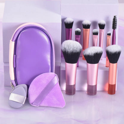 10-Piece Mini Makeup Brush Set - Travel Size Palm Brush with Puff, Professional Portable Makeup Tools for On-The-Go