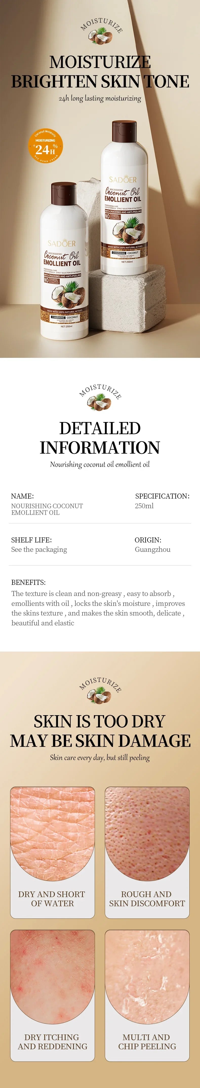 a 250ml Coconut Oil Sooth Dry Skin Lighten Fine Lines Face Massage Oil Nourishes Hair Removes Frizz Hair Care Oil Firming Body