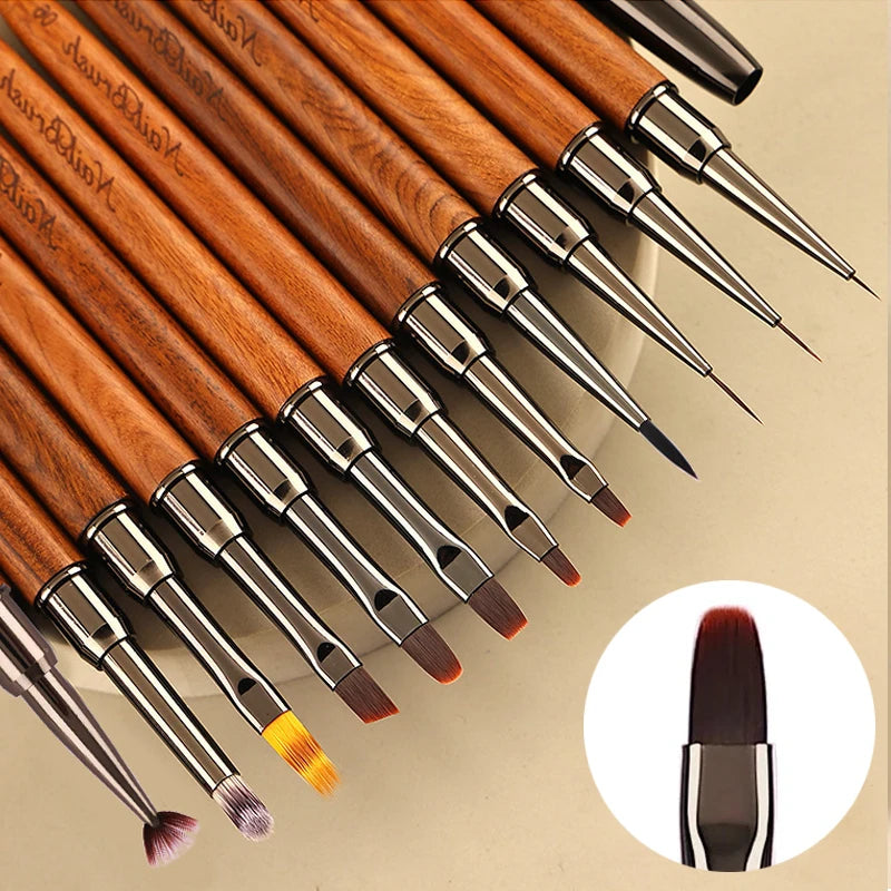 Nail Art Brush Sandalwood Lines Drawing Painting Phototherapy Gradient Sweeping Specific Pen UV Gel Liner Brush Manicure Tools