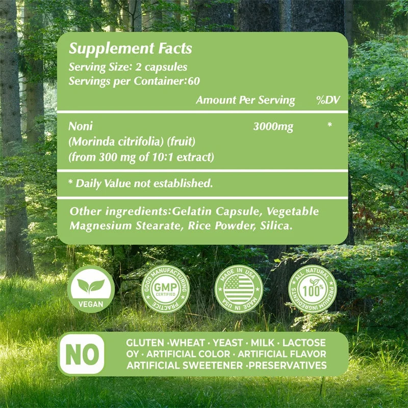 Noni Fruit Capsules - Supports Intestinal Health, Digestion, Skin Health, Immunity, Antioxidant