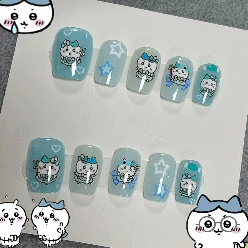Nail Art Chiikawa ハチワレ Hachiware うさぎ USAGI ちい./かわ Kawaii Wearing Nails Cartoon Nails DIY Short Cute Finished Patches Girls Gifts