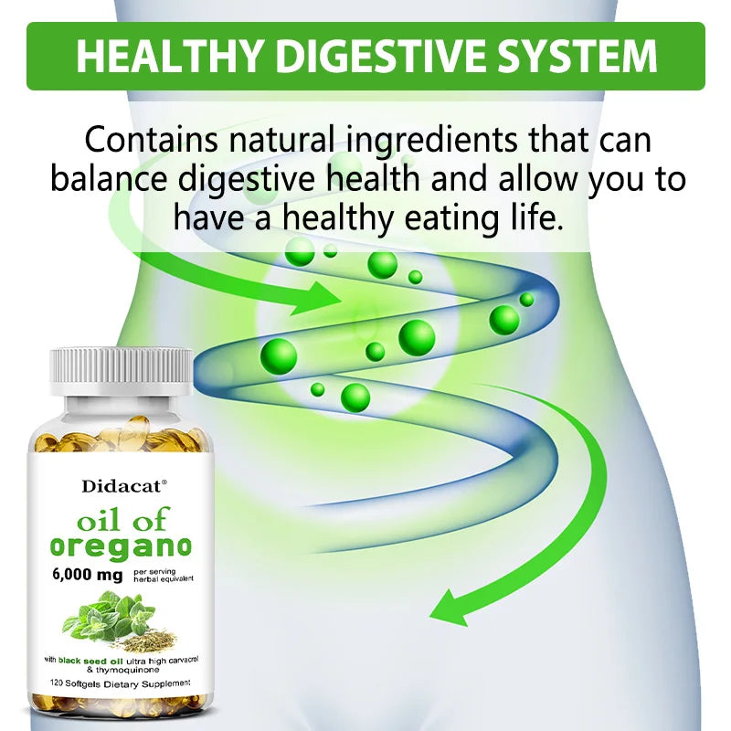 Oregano oil softgels for intestinal health, antioxidant, digestive health, immune support