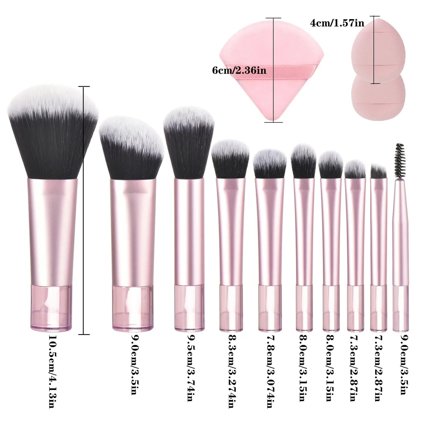 10-Piece Mini Makeup Brush Set - Travel Size Palm Brush with Puff, Professional Portable Makeup Tools for On-The-Go