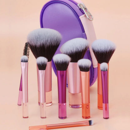 10-Piece Mini Makeup Brush Set - Travel Size Palm Brush with Puff, Professional Portable Makeup Tools for On-The-Go